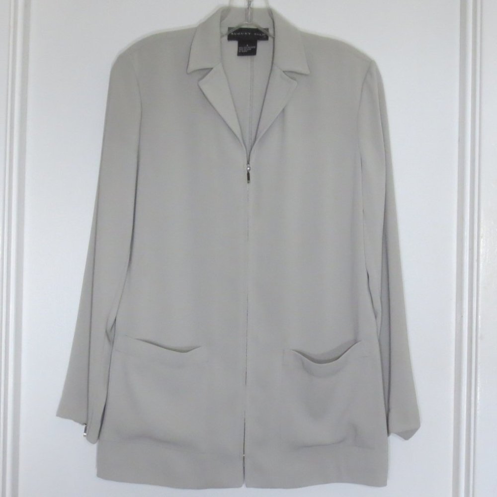 New August Silk Jacket Blazer Classy Light Gray Zip-up Career Travel Size 4